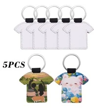 5 buc Kit de fabricare breloc pe două fețe, din piele PU, imprimare prin transfer de căldură, breloc pandantive pentru artizanat, cadouri, brelocuri auto (rotunde, dreptunghiulare, pătrate, forme de tricou) Cadouri pentru femei