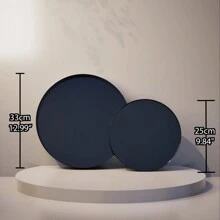 TZHUAYI Round Metal Jewelry Tray, Home Decor Display Plate For Dressing Table, Kitchen Counter, Coffee Table, Entryway, Black & Beige, Large 13 Inch, Small 10 Inch Best Gifts Birthday - Black - View 4