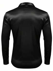 Men's Luxury Bright Silk Ball Dress Shirt Long Sleeve Casual Slim Muscle Button Down Shirt