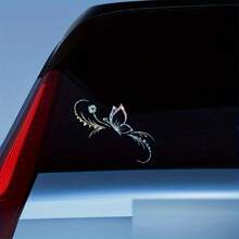 1buc Sparkling Fluture & Floral Decal reflectorizant pentru mașină - Vinil, autoadeziv pentru ferestre, motociclete și laptopuri