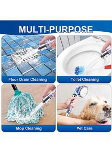 Cabezal de ducha de mano con cuentas filtrantes, tres niveles de presión y un botón de parada del agua, hecho de material ABS - Azul - Ver 5