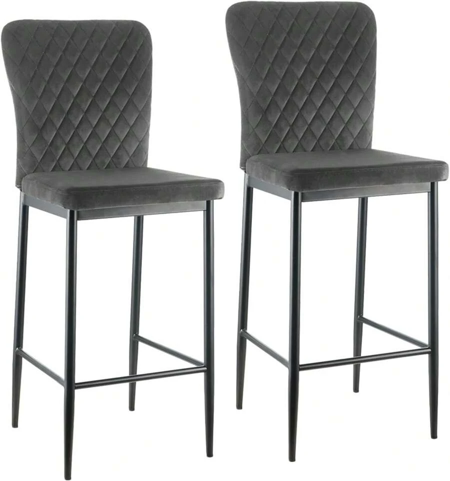 AINPECCA Barstools Set Of 2/4 Suede/Velvet Kitchen Breakfast Bar Stools, Counter Chairs,Kitchen Island Stools With Backs And Footrests - Modern High Bar Stools With Back Rest For Home Bar - Grey - View 1