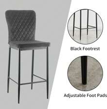 AINPECCA Barstools Set Of 2/4 Suede/Velvet Kitchen Breakfast Bar Stools, Counter Chairs,Kitchen Island Stools With Backs And Footrests - Modern High Bar Stools With Back Rest For Home Bar - Grey - View 4