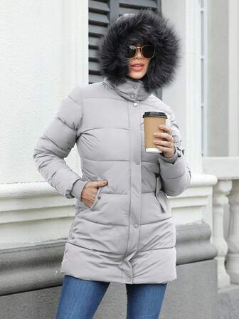 女士冬季时尚修身中长款加厚保暖夹克