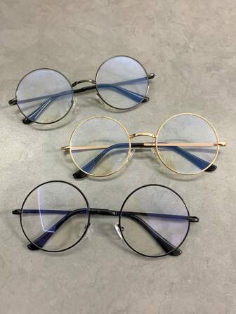 Large Frame Retro Metal Round Plano-linser, män och kvinnor bär genomskinliga glasögon, Lämplig för att titta på mobiltelefoner, datorer, spela TV-spel, Hip Hop Music Festival, Kostymer för att spela dekorativa rekvisita, Den idealiska presenten för personligt bruk eller för att ge människor