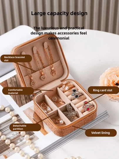 1pc Compact Vintage Travel Jewelry Box | Elegant Ring Storage Box For Jewelry | Classic Retro Bohemian Style | Multi-Layered Interior Design With Sewing Box Functionality | Perfect For Storing Rings, Earrings, Necklaces, And Small Accessories | Ideal For Travel, Daily Use, And Special Occasions | Perfect Gift For Mother's Day, Valentine's Day