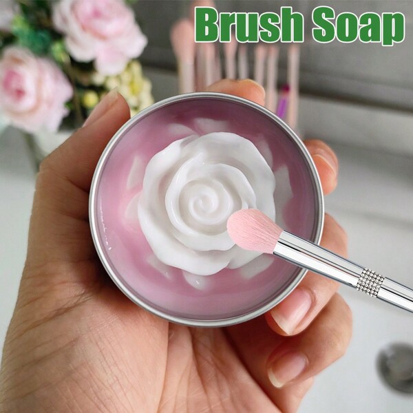 50g Flor Sólida Sabonete 2 Em 1 Limpador de Pincéis Sabonete Com Almofada De Silicone, Pincéis De Maquiagem De Limpeza & Esponja Puff