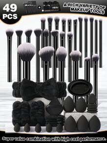 55/49/39/5/24/54PCS Makeup Tools Set Including:30PCS Makeup Brush Set+5PCS Makeup Sponges+5PCS Mini Makeup Sponges+5PCS Triangle Powder Puffs+5PCS Mini Air Cushion Powder Puffs+1pc Hairband+2PCS Hand Bowl Strap+1pc Makeup Brush Cleaning Tools - 彩色 - 查看 16
