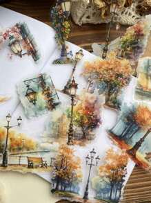 15 Blatt/Packung Vintage wasserdichte Straßenlaterne Landschaft Aufkleber, Dekoration für Scrapbooking, ausgestanzte PET Aufkleber