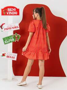 Sofia Red Dress With Christmas Stripes And Print For Kids And Teens, Girls' Clothing, Sizes 4, 6, 8, 10, 12, 14 Immediate Shipping - 紅色 - 查看 3
