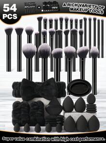 55/49/39/5/24/54PCS Makeup Tools Set Including:30PCS Makeup Brush Set+5PCS Makeup Sponges+5PCS Mini Makeup Sponges+5PCS Triangle Powder Puffs+5PCS Mini Air Cushion Powder Puffs+1pc Hairband+2PCS Hand Bowl Strap+1pc Makeup Brush Cleaning Tools - 彩色 - 查看 18