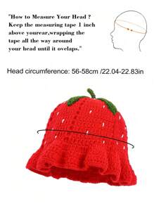 Cappello a secchiello lavorato a mano da donna con dettagli di fragola, cappello a secchiello in maglia floreale all'uncinetto, cappello a secchiello carino e traspirante adatto per primavera, estate, autunno e inverno con tesa piatta, ideale come regalo per compleanni e per il ritorno a scuola