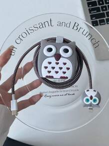 猫头鹰充电线保护器，Apple 20W 英国充电器适配器盖套装，卡通可爱创意设计，兼容 Apple 手机充电器线整理器 - 彩色 - 查看 3