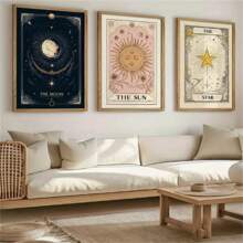 3 Peças Conjunto de Arte em Tela Tarô Sol, Lua e Estrelas - Decoração de Parede sem Moldura para Sala de Estar, Quarto, Escritório e Cozinha (Sem Moldura) - Multicolorido - Visão 5