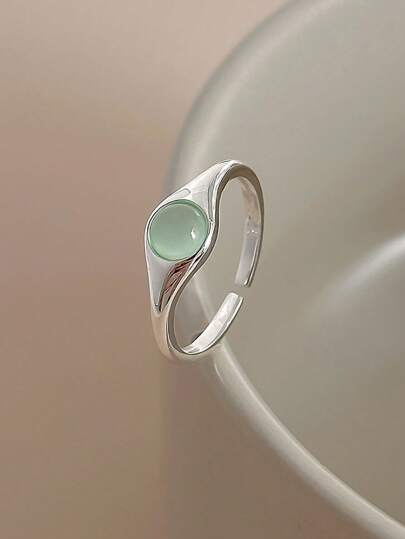 BALMORA 1 Pc Delicate S925 Sterling Silver Green Cat Eye Stone Ring For Girl/Women/Girlfriend/Mother Retro Party Dating Gift Daily Wear Birthday Gift