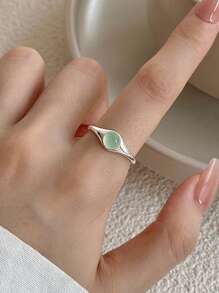 BALMORA 1 Pc Delicate S925 Sterling Silver Green Cat Eye Stone Ring For Girl/Women/Girlfriend/Mother Retro Party Dating Gift Daily Wear Birthday Gift - Silver - View 2
