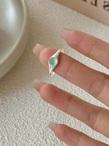 BALMORA 1 Pc Delicate S925 Sterling Silver Green Cat Eye Stone Ring For Girl/Women/Girlfriend/Mother Retro Party Dating Gift Daily Wear Birthday Gift - Silver - View 6