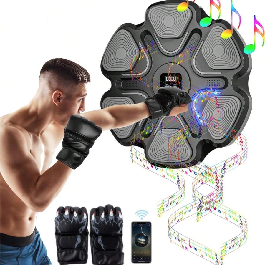 Machine de boxe musicale avec gants de boxe, machine de boxe murale avec musique, équipement de boxe intelligent, machine d'entraînement de boxe musicale, 9 modes et vitesses