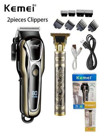 Kemei סט שילוב של 2 חלקים קוצץ שיער מקצועי KM-PG1990A קוצץ שיער חשמלי & T9 T-Blade גוזז לגברים Cordelss חיתוך שיער, גילוף, סט גיזום שיער גוזם שיער זקן ערכת שימוש יומיומי ערכת טיפוח אישי לגברים