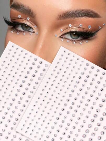 2st/set i flera storlekar Faux Crystal Silver Rhinestone 3D Face Jewel Stickers, för festivalfest, daglig användning, DIY Music Festival Makeup, Kan appliceras på hår, ögon, ansikte, kropp