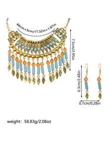 3-teiliges Set mit bohemianischem mehrschichtigem Strass-Anhänger, Halskette und Ohrringschmuck