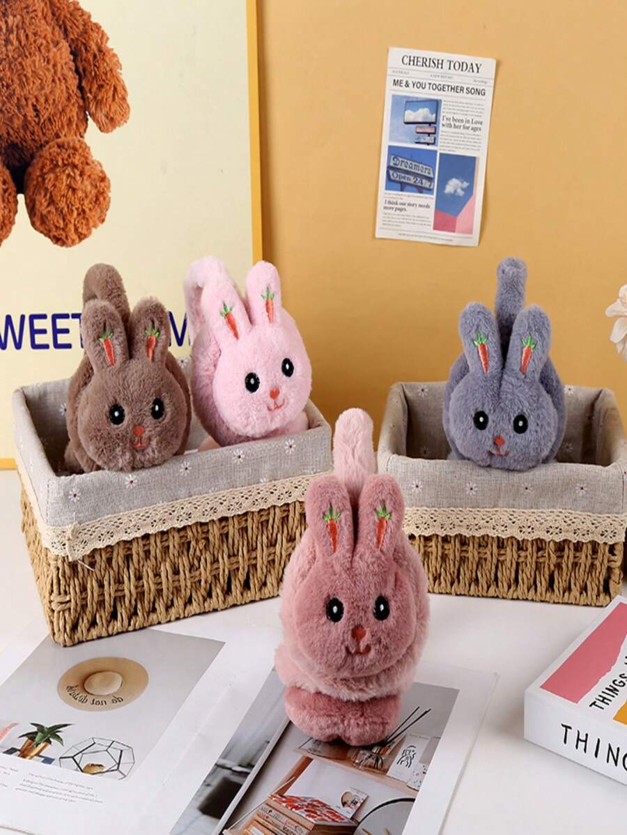 1pc女士卡通兔耳暖耳套,適用於騎行及寒冬,給學生溫暖的毛絨耳罩 - 棕色 - 查看 1