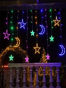 1pc Remote-Controlled LED Star And Moon String Lights, Flashing Curtain Light String, Battery Powered Christmas Decoration String Lights, Bedroom New Year, Christmas, Thanksgiving, Birthday, Wedding Party Decorationchristmas Decor Christmas Gift Thanksgiving Christmas Tree Decor Ornaments Christmas Light Bedroom Decor Home Decor Party Decor Holiday Festival Room Decor - Battery Box - View 7