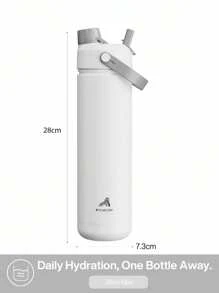 Powcan 26oz Insulated Water Bottle With 2-In-1 Straw Lid, 24 Hours Cold Retention, Leak-Proof, Stainless Steel Double Wall, Suitable For Sports, Fitness, Travel And School - White Gray - View 4