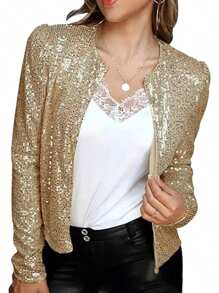 Women Jacket, Long Sleeve Open Front Sequined Fall Ladies Cardigan For Club Party - Vàng - Xem 2