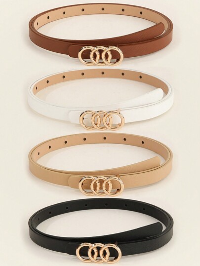 4 piezas Cinturón de cuero casual de mujer con hebilla de metal pequeña, para verano, escuela, otoño, Halloween