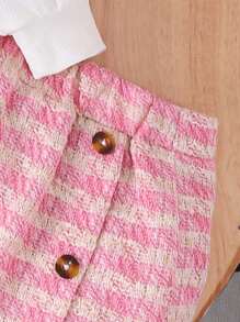 2 件套年轻女孩甜美荷叶边心形印花上衣和贴片不对称裙子套装，春/秋 - 粉色 - 查看 7