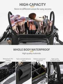 Salon Beauty Makeup Tool Bag, Transparent Waterproof Travel Organizer Pouch, Fashion PVC Cosmetic Bag For Women - Black and White - View 7