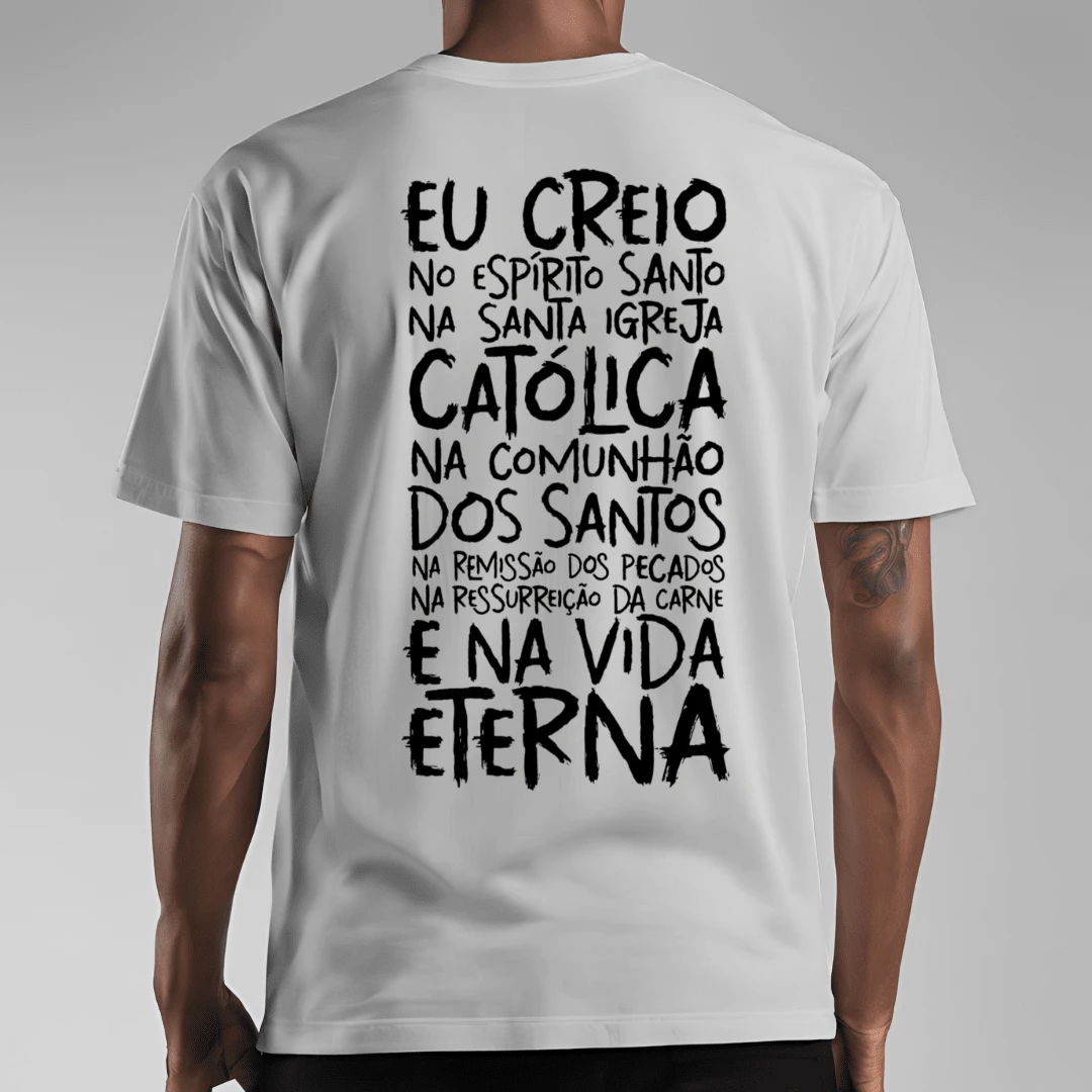 T-Shirt Catholic Shirt Printed Prayer Creed Back - 淺灰色 - 查看 1