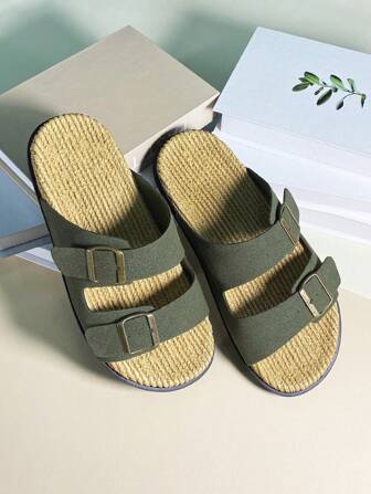 DISARCON New Summer Men's Sandals, High-End/Fashion/Versatile/Business/Plus Size Men's Shoes, Metal Double Buckle Design, Adjustable Classic Retro Slide Sandals, Suitable For Outdoor Leisure And Vacation, Non-Slip/Breathable/Durable/Beach Slippers, Indoor And Outdoor Bathroom Home Slippers For All Seasons