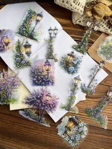 15 Blatt/Packung Vintage wasserdichte Straßenlaterne Landschaft Aufkleber, Dekoration für Scrapbooking, ausgestanzte PET Aufkleber