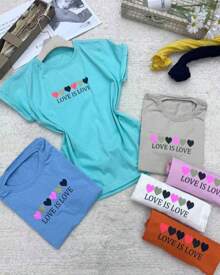 Kit 3 Simple Women's T-Shirt Printed Hearts And Love - 彩色 - 查看 2