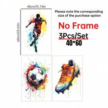 3pcs Bez Ramki Płótna Poster Abstrakcyjny Piłka nożna Sportowiec Sztuka ścienna Nowoczesny  Akwarela Piłka nożna Nadruk Idealny Prezent Dla Sypialnia Dekoracje Salon Dekoracje Rama