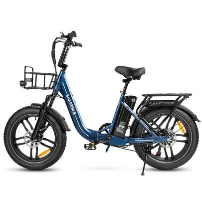  SAMEBIKE C05Pro Pneumatico largo 20 * 4,0 pollici, motore brushless da 500 W, velocità massima 35 km/h, batteria 36 V 13 Ah, dotato di cesto per verdure anteriore, portapacchi posteriore, bicicletta elettrica fuoristrada pieghevole per adulti a 7 velocità