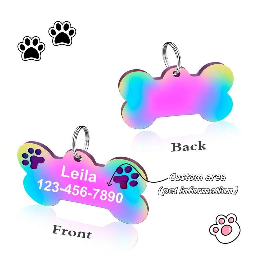 Rokhevn 1 Thẻ ID Thú Cưng Cá Nhân Hóa, Thẻ Chó Bằng Thép Không Gỉ Tùy Chỉnh Có In Hai Bàn Chân, Văn Bản Tùy Chỉnh 2 Dòng Cho Tên Và Số Điện Thoại - Nhiều màu - Xem 1
