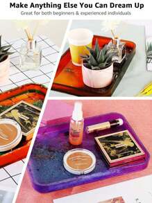 1 pièce Moule en silicone en résine, moule de plateau roulant rectangulaire, moule de coulée de résine avec support en bois amélioré, grand moule en résine pour support de bijoux DIY et plateaux décoratifs - Blanc - Voir 5