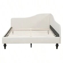 Full Size L-Shaped Linen Daybed With Solid Wood Legs Beige OLD SKU: SF000146AAA