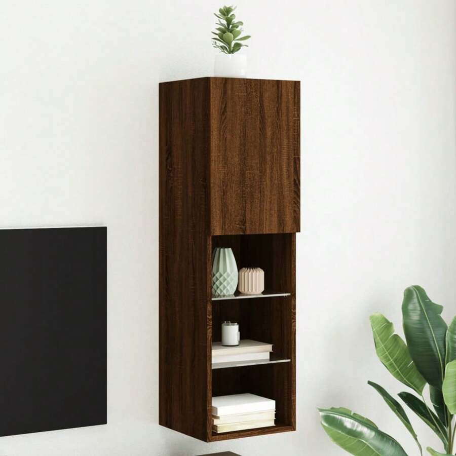 vidaXL Meuble TV avec LED Marron clair 30,5x30x102 cm