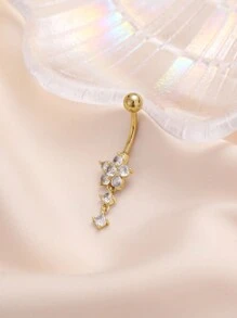 Nooxian 1 chiếc nhẫn xỏ rốn bằng thép không gỉ đính đá Rhinestone tua rua thời trang, trang sức cơ thể cho phụ nữ ngày lễ tình nhân - Vàng - Xem 4
