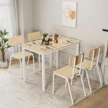 5-Piece Dining Table Set With 4 Chairs, 43" Kitchen Table & Chairs Set For 4, Dining Room Table With Metal Frame & MDF Board, Perfect For Small Space, Easy Clean