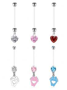 CIZME 14G 25mm Flexible Transparent Maternity Belly Button Ring, UV Navel Piercing Retainer With White, Pink, Blue Pearl & CZ Crystal Pendant - Transparent 2PCS - View 2