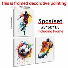3pcs Bez Ramki Płótna Poster Abstrakcyjny Piłka nożna Sportowiec Sztuka ścienna Nowoczesny  Akwarela Piłka nożna Nadruk Idealny Prezent Dla Sypialnia Dekoracje Salon Dekoracje Rama
