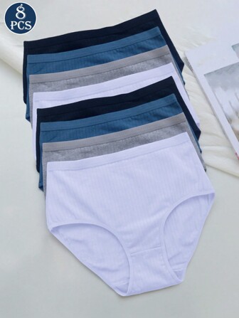8 Stücke Damen Höschen mit hoher Taille, einfarbig, bequem atmungsaktiv, hautfreundlich, Alltagsslips, Set in Mehrfarbig