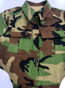 Plus Size Women Camouflage Reversible Long Sleeve Wrap Around Tie Jacket Spring Elegant Vacation - Army Green - View 9