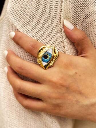 1pc Retro Fashion High-End Personality Hip-Hop Devil's Eye Open Ring, Suitable For Women's Daily, Vacation, Date, Music Festival, Party, Wedding, New Year, Valentine's Day Gift