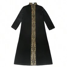 Men's Thick Velvet Embroidered Robe Arabian Robe, Warming - Black - View 10